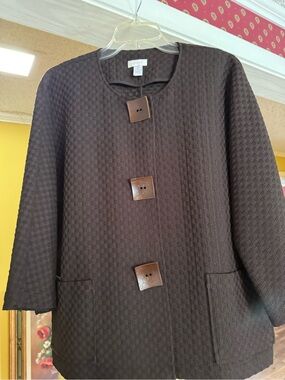 Chicos Women’s Brown woven jacket  with Square Button Accents